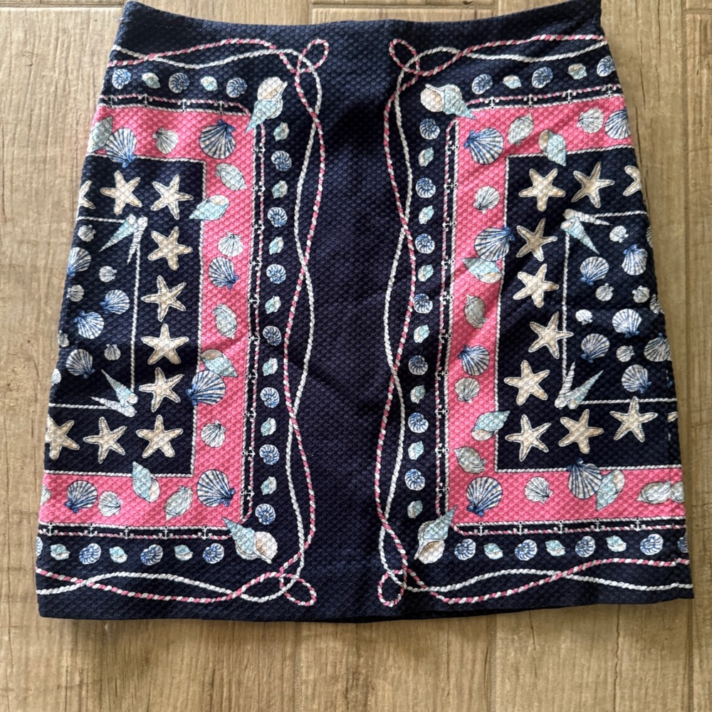 Talbots Womens Navy Pink Nautical Seashell Starfish Pique Pencil Skirt Size 6